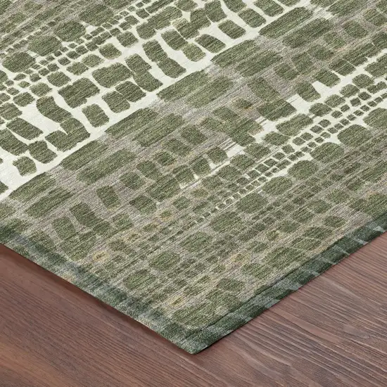 Olive Green And Taupe Abstract Washable Indoor Outdoor Area Rug Photo 8