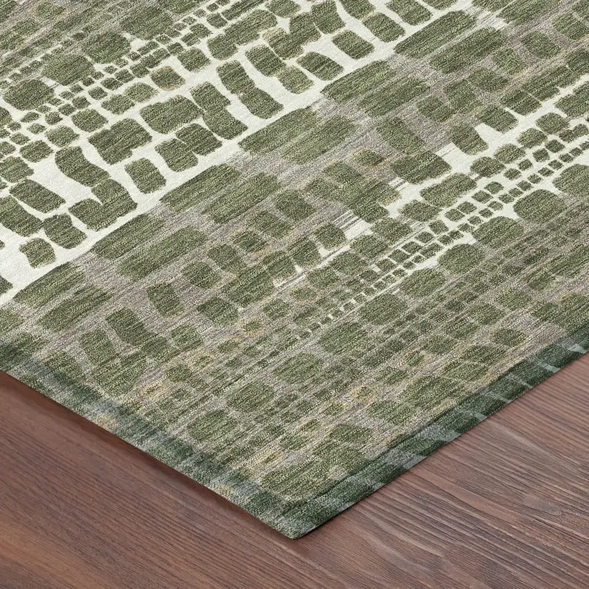 Olive Green And Taupe Abstract Washable Indoor Outdoor Area Rug Photo 8