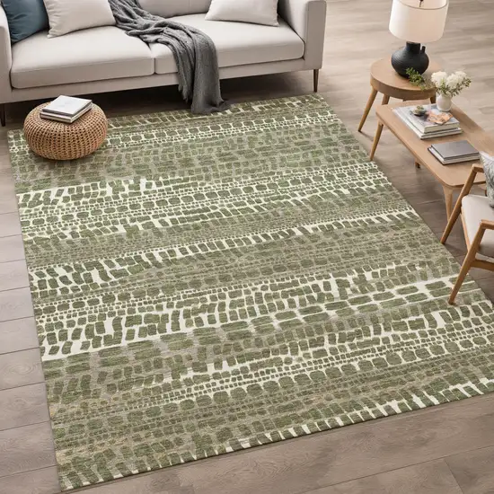 Olive Green And Taupe Abstract Washable Indoor Outdoor Area Rug Photo 5