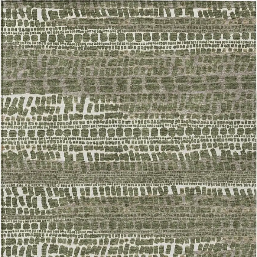 Olive Green And Taupe Abstract Washable Indoor Outdoor Area Rug Photo 3