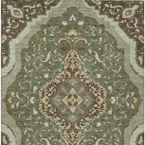 Olive Green And Taupe Medallion Washable Indoor Outdoor Area Rug Photo 3