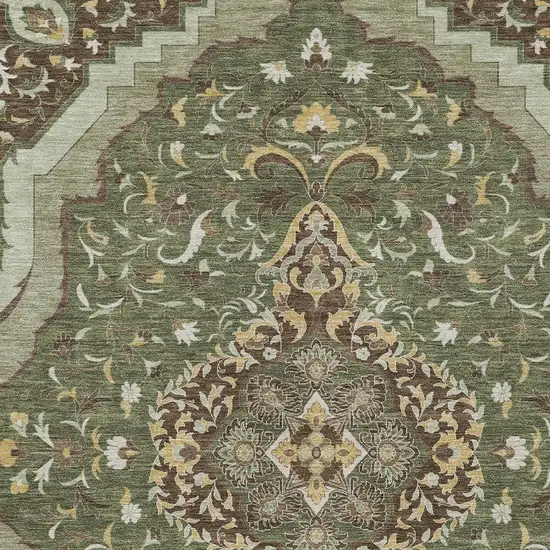 Olive Green And Taupe Medallion Washable Indoor Outdoor Area Rug Photo 4