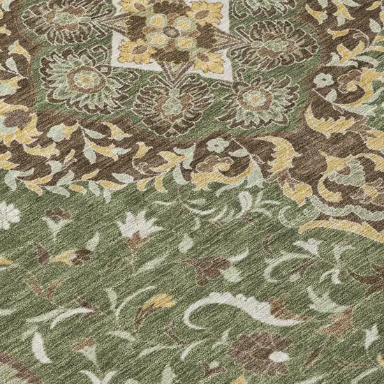 Olive Green And Taupe Medallion Washable Indoor Outdoor Area Rug Photo 6