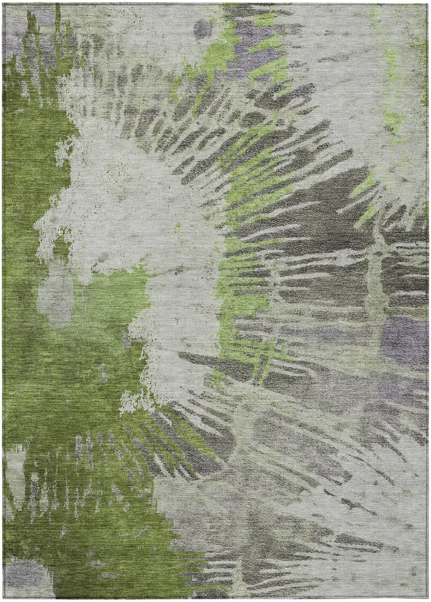 Olive Green Artichoke Green And Fern Green Abstract Washable Indoor Outdoor Area Rug Photo 2