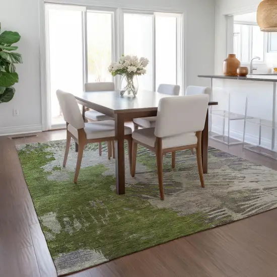 Olive Green Artichoke Green And Fern Green Abstract Washable Indoor Outdoor Area Rug Photo 8