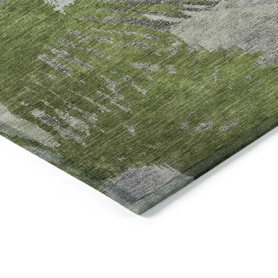 Olive Green Artichoke Green And Fern Green Abstract Washable Indoor Outdoor Area Rug Photo 4