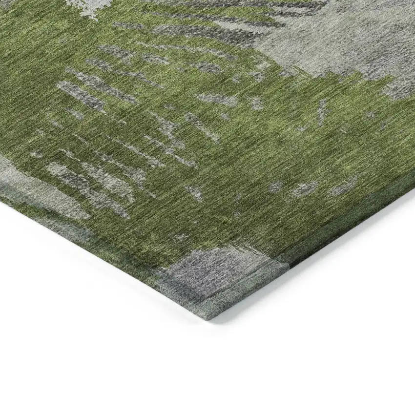 Olive Green Artichoke Green And Fern Green Abstract Washable Indoor Outdoor Area Rug Photo 4