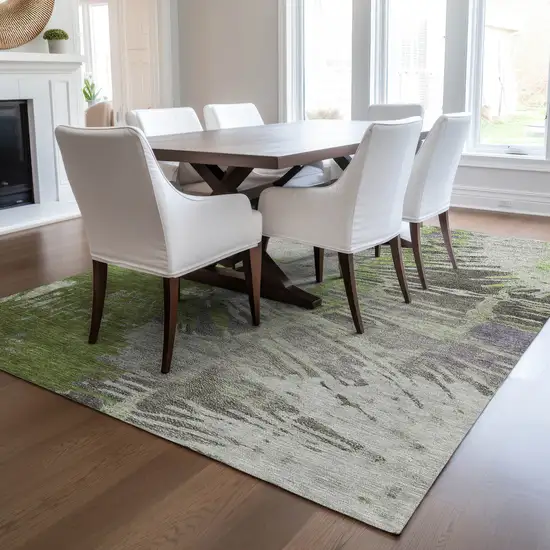 Olive Green Artichoke Green And Fern Green Abstract Washable Indoor Outdoor Area Rug Photo 7