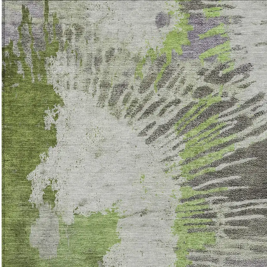 Olive Green Artichoke Green And Fern Green Abstract Washable Indoor Outdoor Area Rug Photo 6