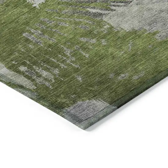 Olive Green Artichoke Green And Fern Green Abstract Washable Indoor Outdoor Area Rug Photo 5