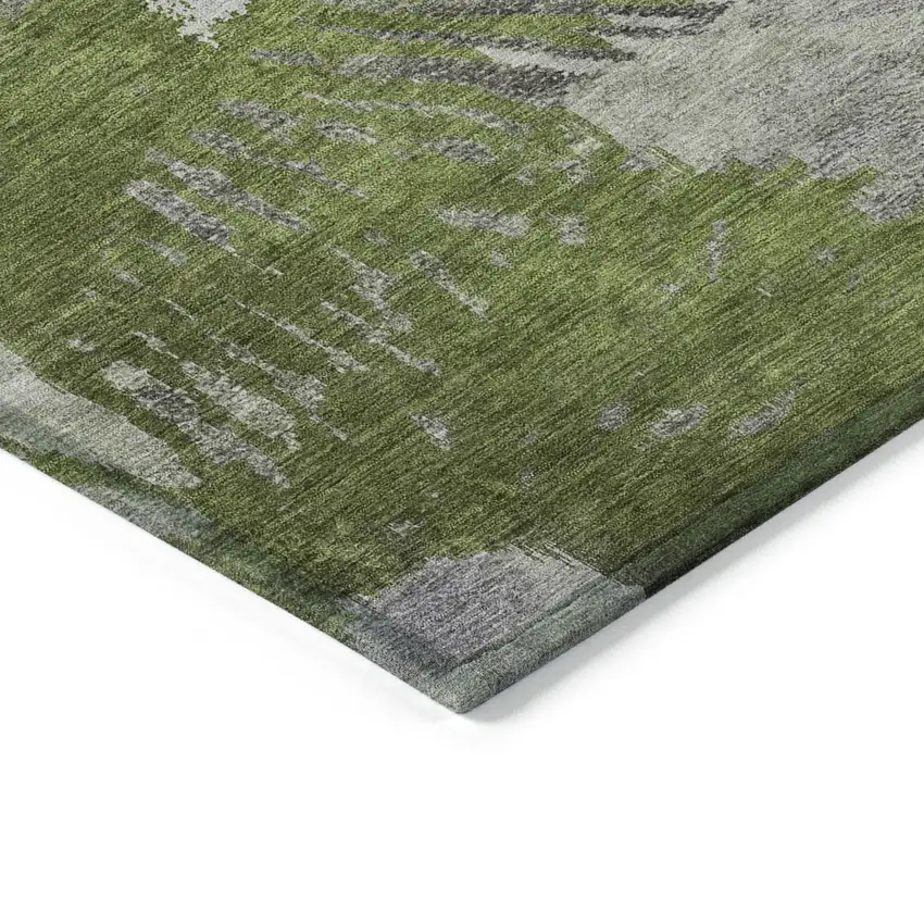 Olive Green Artichoke Green And Fern Green Abstract Washable Indoor Outdoor Area Rug Photo 5