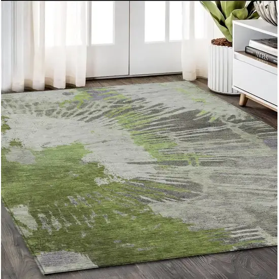 Olive Green Artichoke Green And Fern Green Abstract Washable Indoor Outdoor Area Rug Photo 9