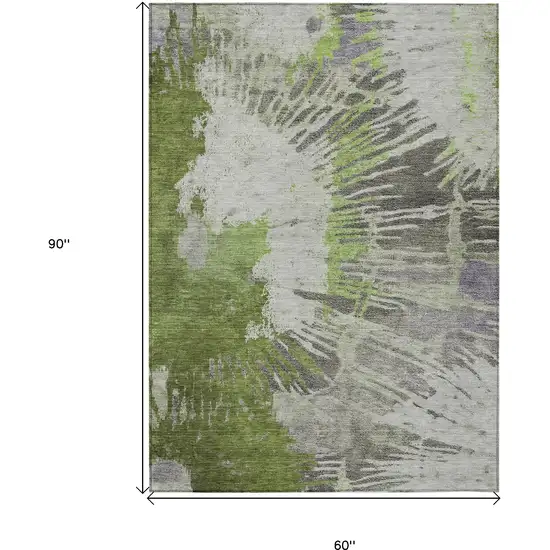 Olive Green Artichoke Green And Fern Green Abstract Washable Indoor Outdoor Area Rug Photo 3
