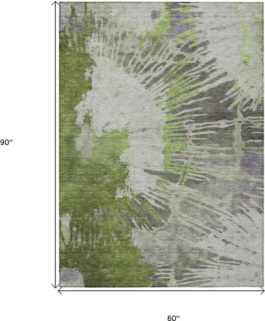 Olive Green Artichoke Green And Fern Green Abstract Washable Indoor Outdoor Area Rug Photo 3