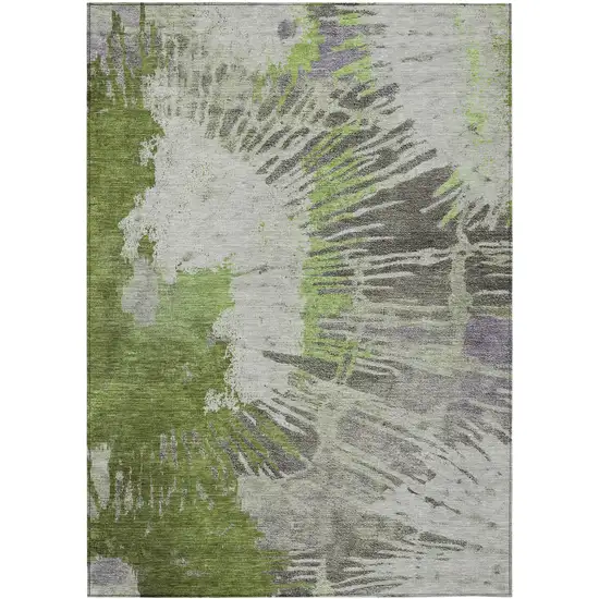 Olive Green Artichoke Green And Fern Green Abstract Washable Indoor Outdoor Area Rug Photo 2