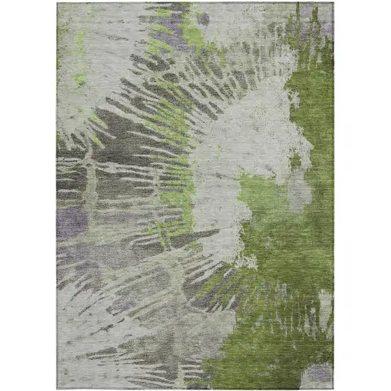 Olive Green Artichoke Green And Fern Green Abstract Washable Indoor Outdoor Area Rug Photo 7