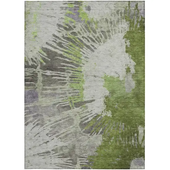 Olive Green Artichoke Green And Fern Green Abstract Washable Indoor Outdoor Area Rug Photo 7
