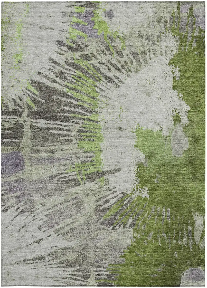 Olive Green Artichoke Green And Fern Green Abstract Washable Indoor Outdoor Area Rug Photo 7