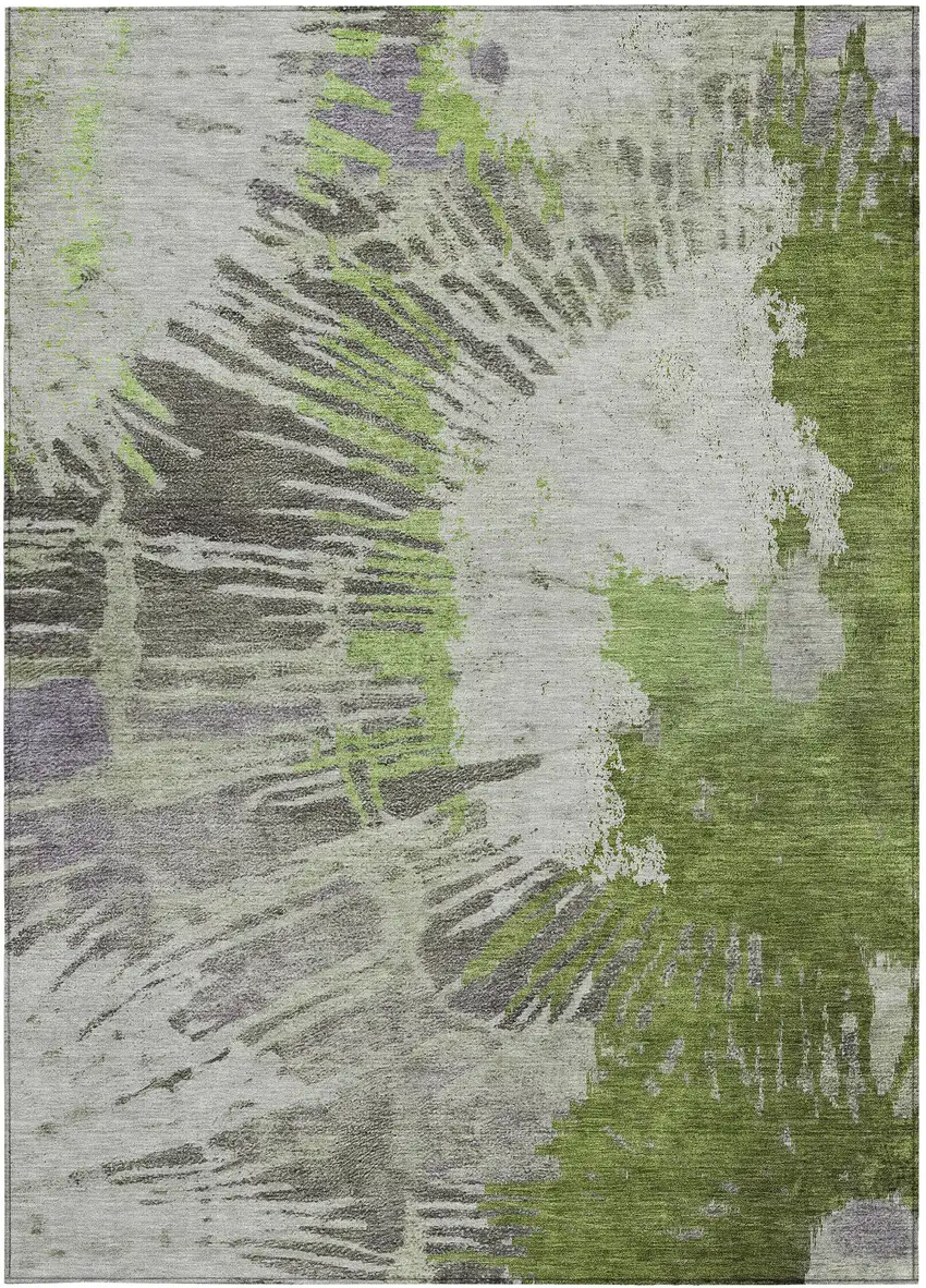 Olive Green Artichoke Green And Fern Green Abstract Washable Indoor Outdoor Area Rug Photo 7
