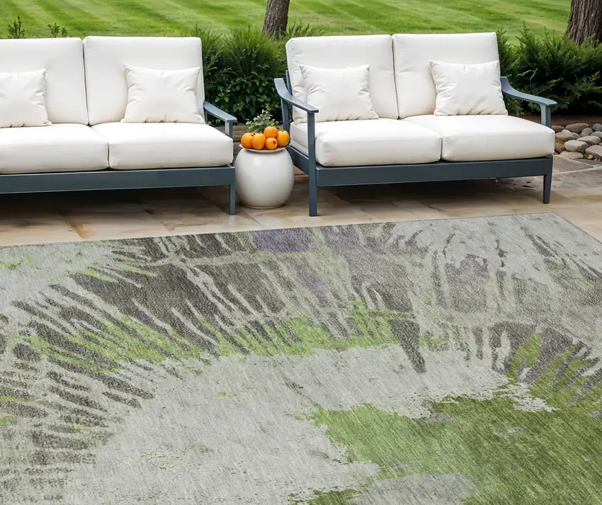 Olive Green Artichoke Green And Fern Green Abstract Washable Indoor Outdoor Area Rug Photo 1
