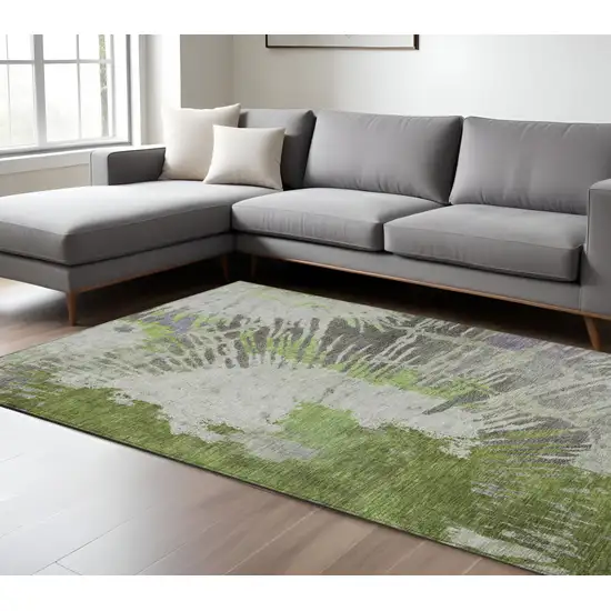 Olive Green Artichoke Green And Fern Green Abstract Washable Indoor Outdoor Area Rug Photo 1