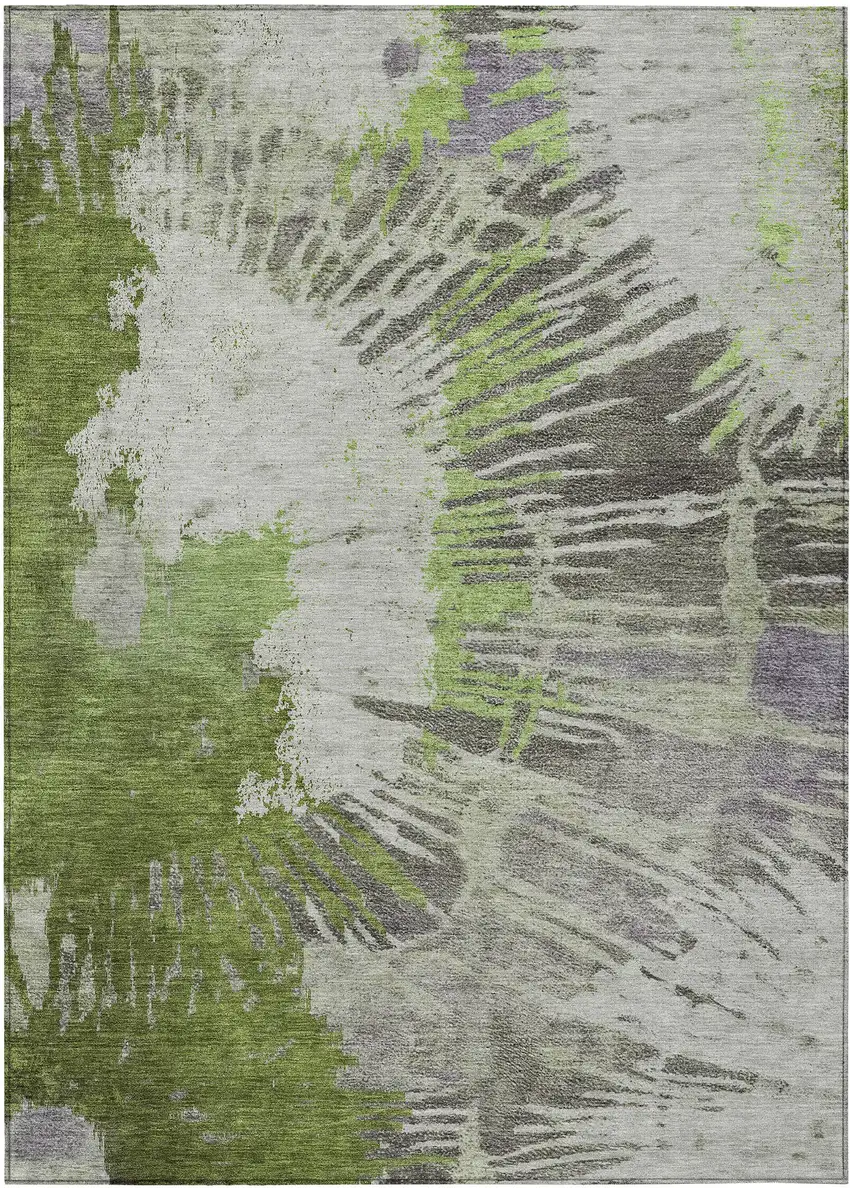 Olive Green Artichoke Green And Fern Green Abstract Washable Indoor Outdoor Area Rug Photo 2