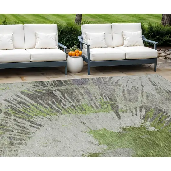 Olive Green Artichoke Green And Fern Green Abstract Washable Indoor Outdoor Area Rug Photo 1