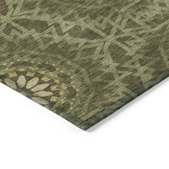 Olive Green Artichoke Green And Gold Floral Medallion Washable Indoor Outdoor Area Rug Photo 4