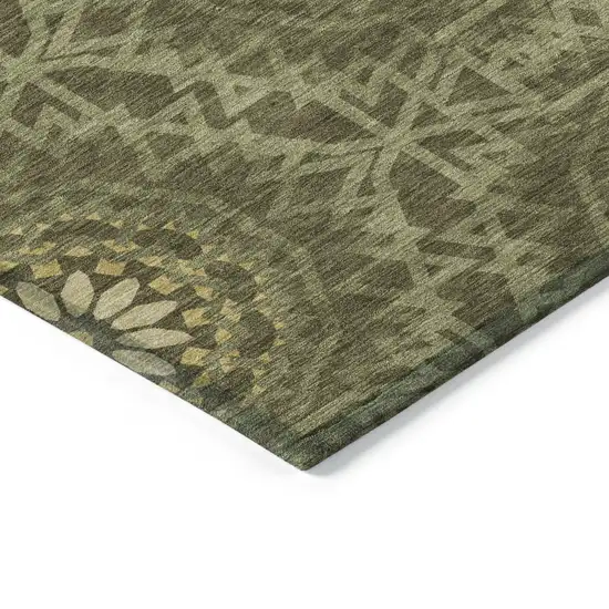 Olive Green Artichoke Green And Gold Floral Medallion Washable Indoor Outdoor Area Rug Photo 4