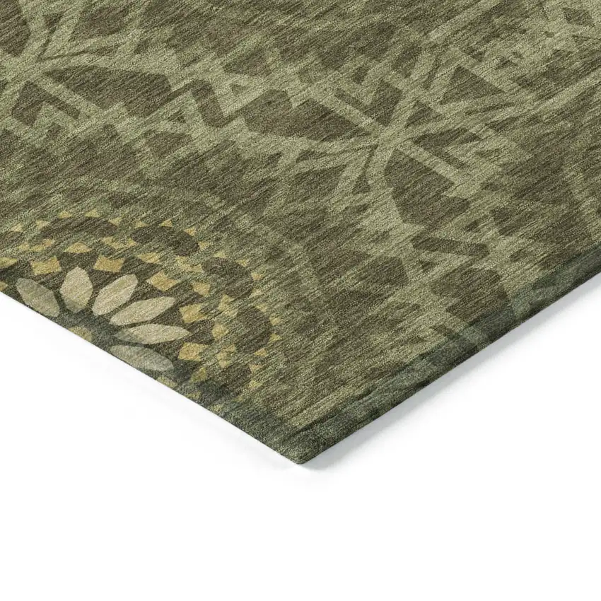 Olive Green Artichoke Green And Gold Floral Medallion Washable Indoor Outdoor Area Rug Photo 4