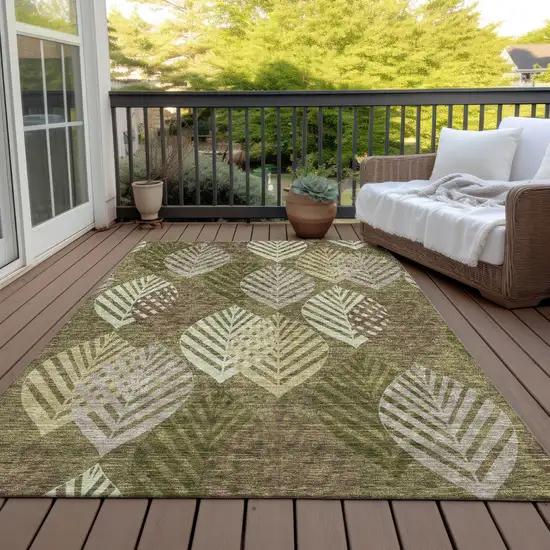 Olive Green Artichoke Green And Gray Floral Washable Indoor Outdoor Area Rug Photo 7