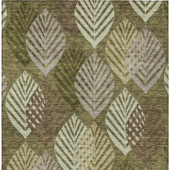Olive Green Artichoke Green And Gray Floral Washable Indoor Outdoor Area Rug Photo 6