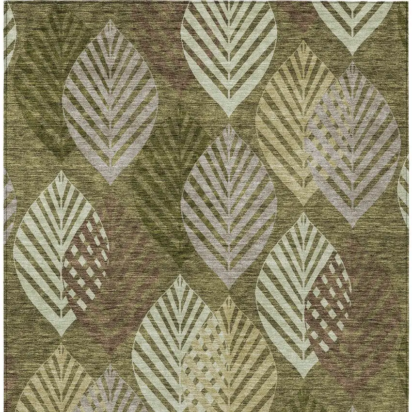 Olive Green Artichoke Green And Gray Floral Washable Indoor Outdoor Area Rug Photo 6