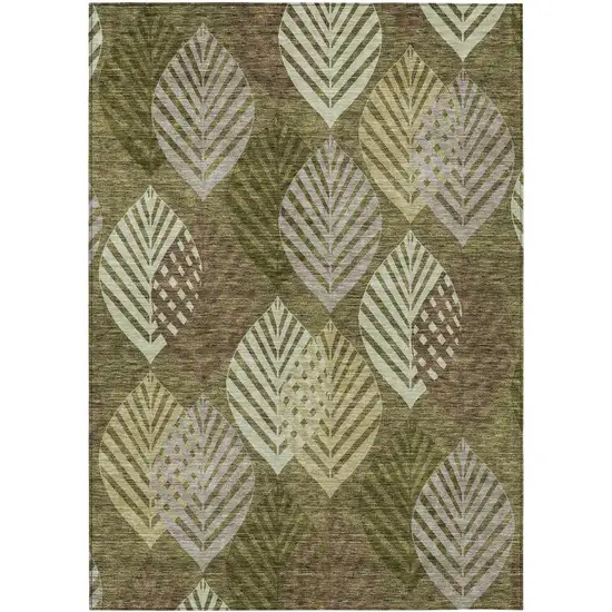 Olive Green Artichoke Green And Gray Floral Washable Indoor Outdoor Area Rug Photo 1