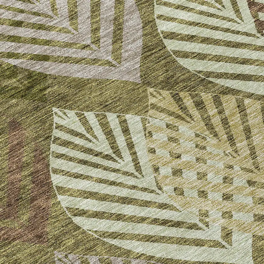 Olive Green Artichoke Green And Gray Floral Washable Indoor Outdoor Area Rug Photo 4