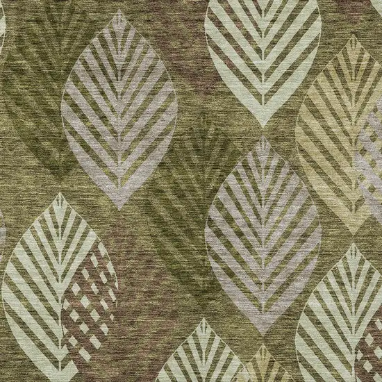 Olive Green Artichoke Green And Gray Floral Washable Indoor Outdoor Area Rug Photo 5