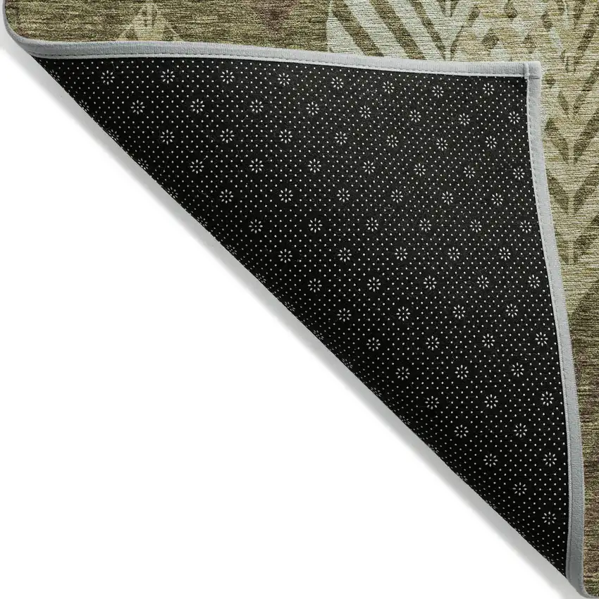 Olive Green Artichoke Green And Gray Floral Washable Indoor Outdoor Area Rug Photo 2