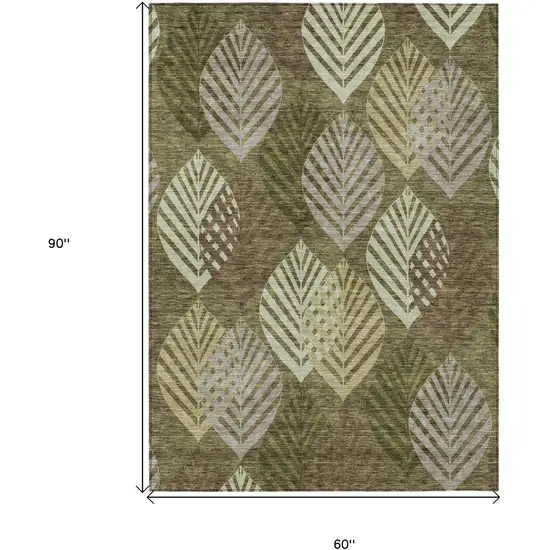 Olive Green Artichoke Green And Gray Floral Washable Indoor Outdoor Area Rug Photo 7