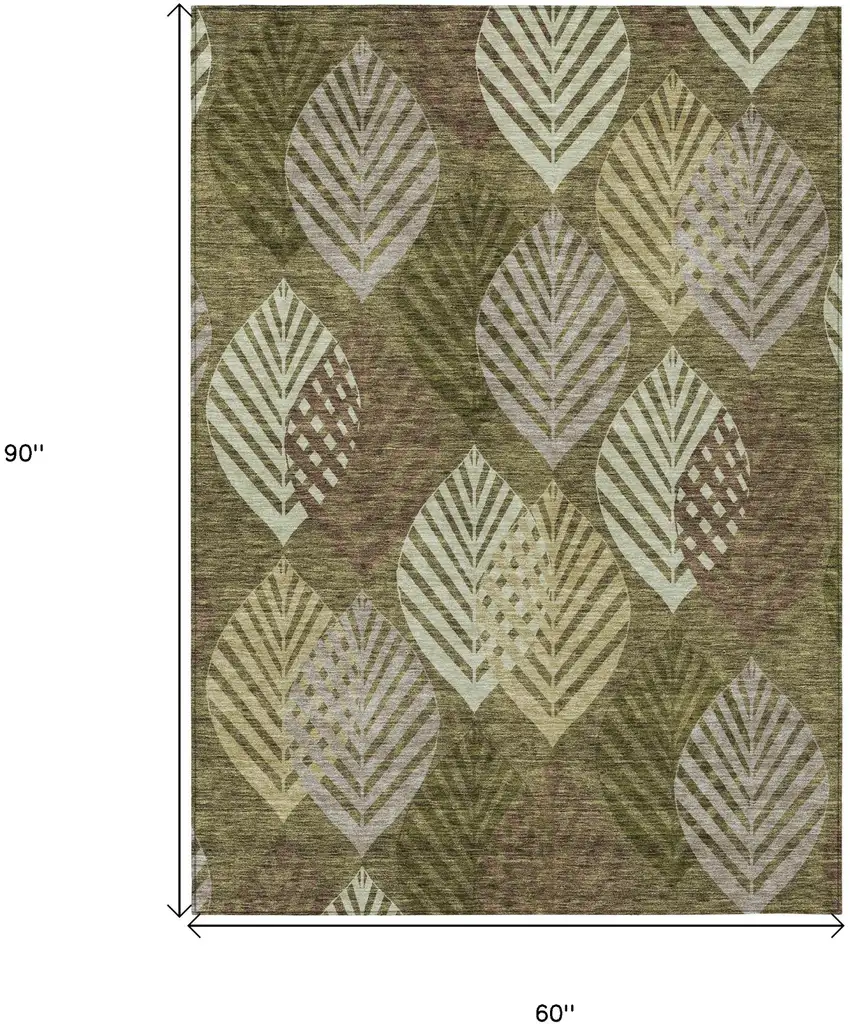 Olive Green Artichoke Green And Gray Floral Washable Indoor Outdoor Area Rug Photo 7