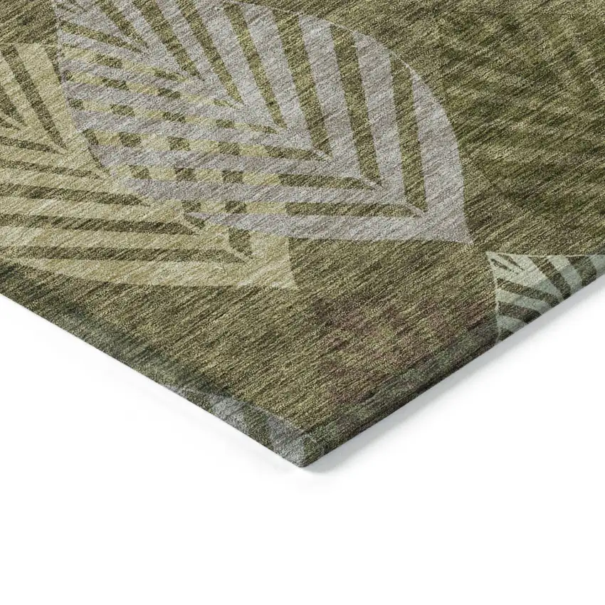 Olive Green Artichoke Green And Gray Floral Washable Indoor Outdoor Area Rug Photo 4