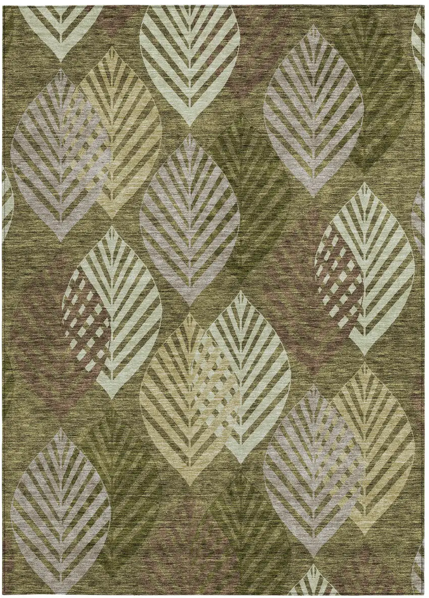 Olive Green Artichoke Green And Gray Floral Washable Indoor Outdoor Area Rug Photo 5
