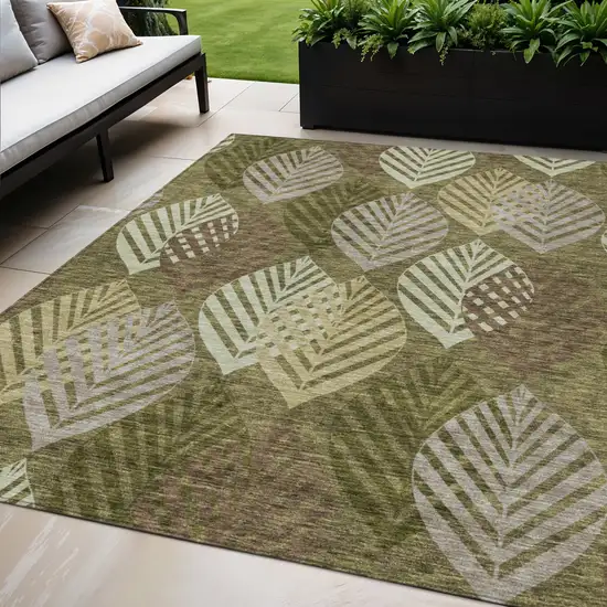 Olive Green Artichoke Green And Gray Floral Washable Indoor Outdoor Area Rug Photo 1