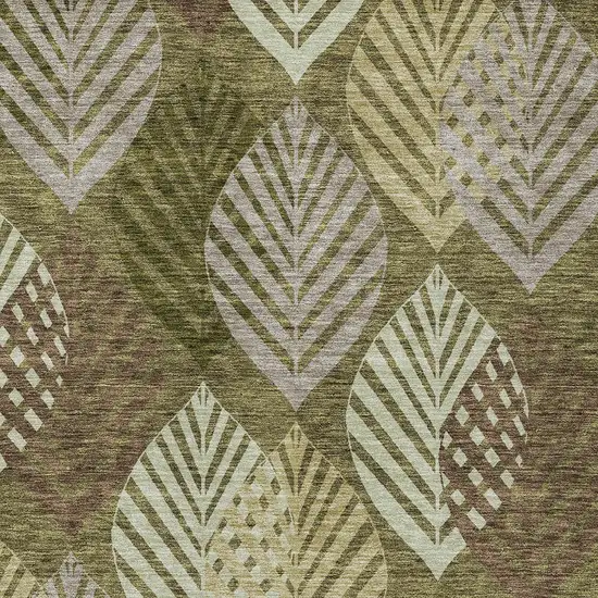 Olive Green Artichoke Green And Gray Floral Washable Indoor Outdoor Area Rug Photo 5