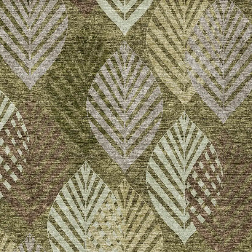 Olive Green Artichoke Green And Gray Floral Washable Indoor Outdoor Area Rug Photo 5
