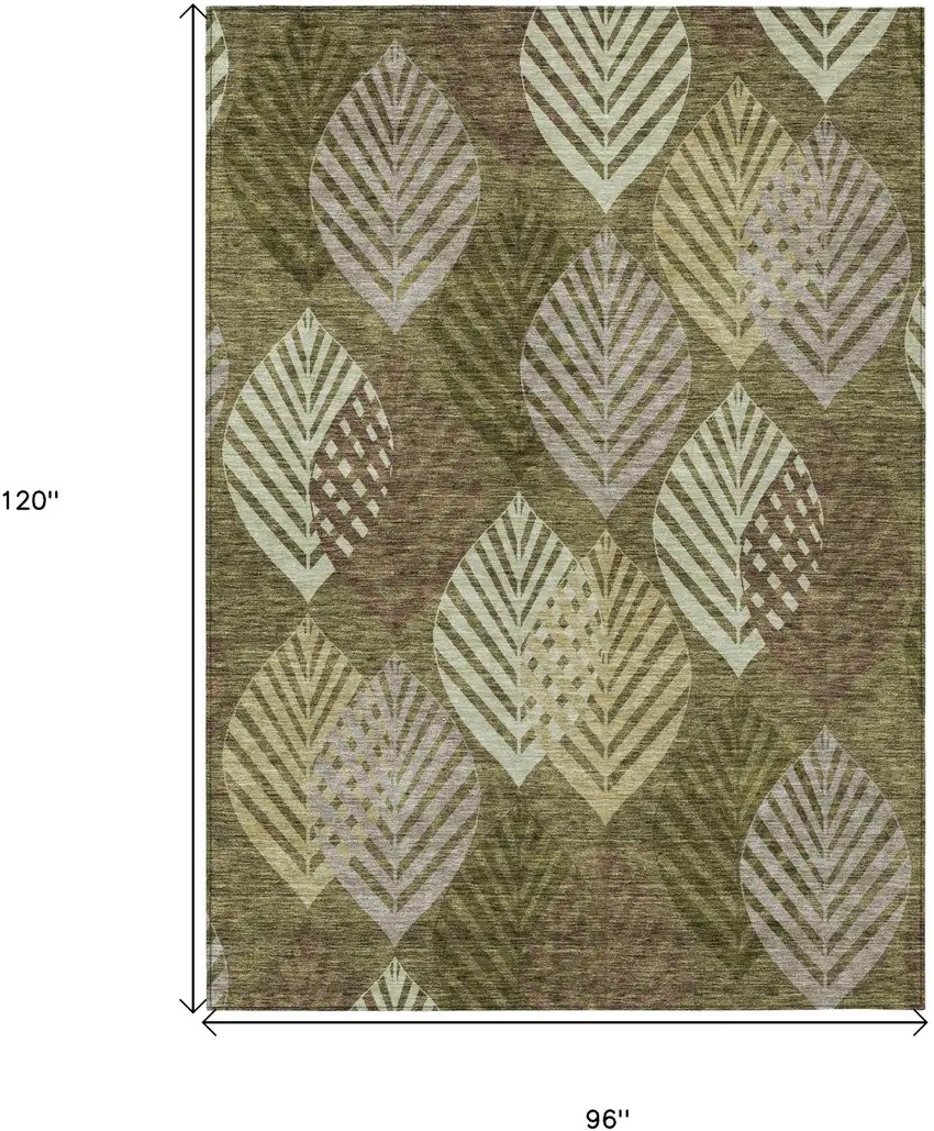 Olive Green Artichoke Green And Gray Floral Washable Indoor Outdoor Area Rug Photo 8