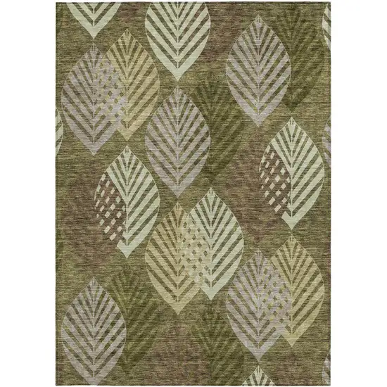 Olive Green Artichoke Green And Gray Floral Washable Indoor Outdoor Area Rug Photo 6