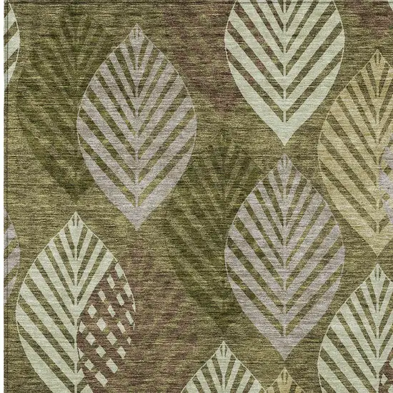 Olive Green Artichoke Green And Gray Floral Washable Indoor Outdoor Area Rug Photo 5