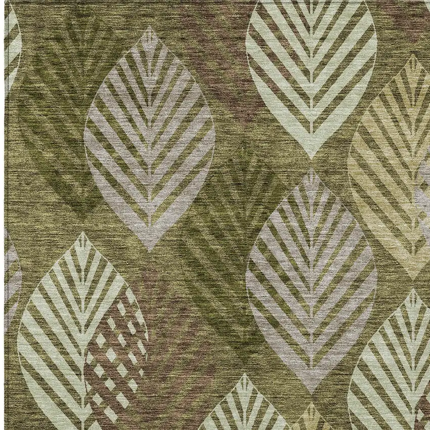 Olive Green Artichoke Green And Gray Floral Washable Indoor Outdoor Area Rug Photo 5