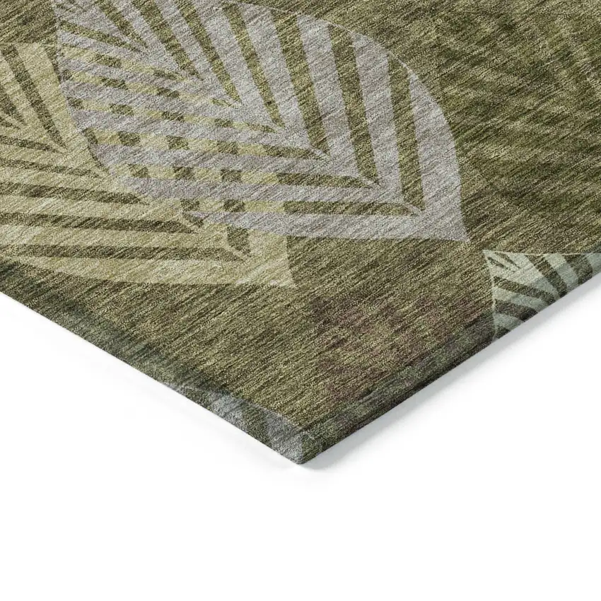 Olive Green Artichoke Green And Gray Floral Washable Indoor Outdoor Area Rug Photo 3