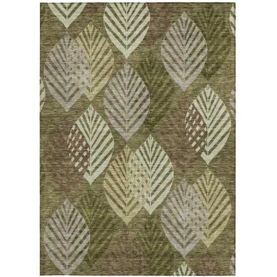 Olive Green Artichoke Green And Gray Floral Washable Indoor Outdoor Area Rug Photo 6